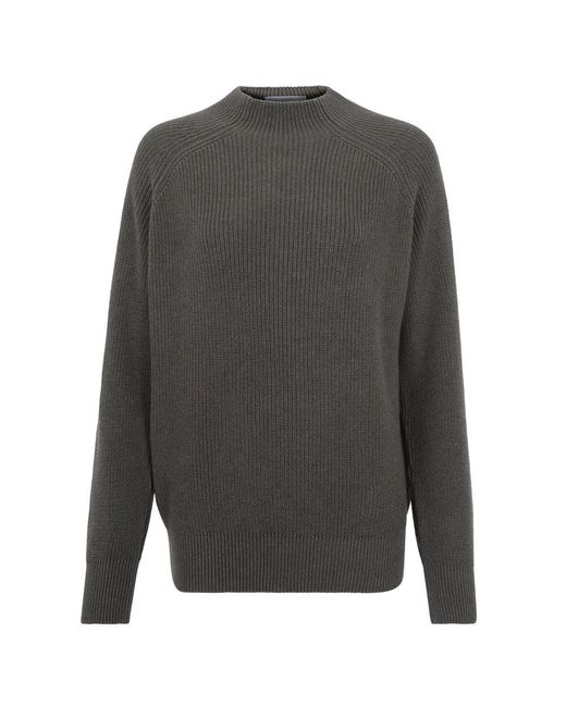 Paul James Knitwear Gray Pure Cotton High Neck Tamie Raglan Jumper