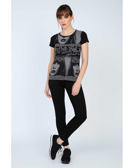 Conquista Black Graphic Print Viscose-Elastane Jersey Top