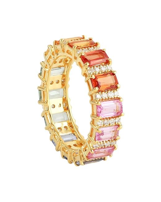 Artisan Metallic Sapphire & Diamond Bar Set Eternity Band Ring