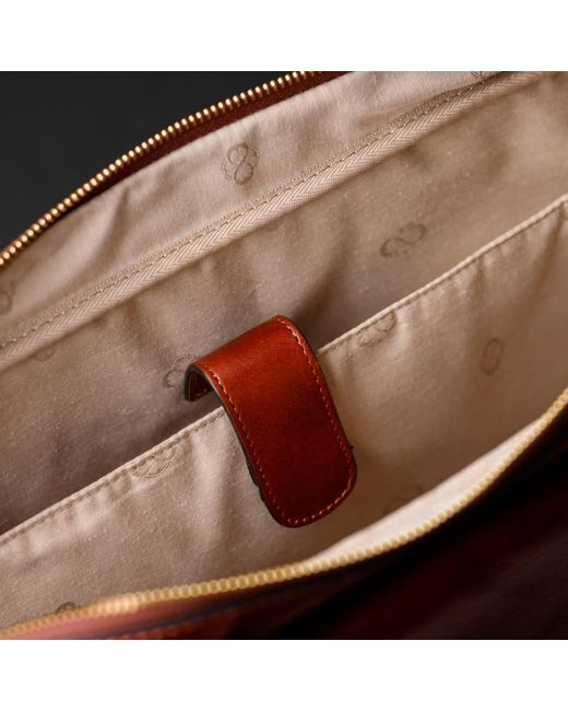 Time Resistance Brown Cognac Leather Briefcase Laptop Bag for men