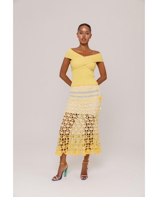 Andreeva Yellow Chrysanthemum Handmade Crochet Midi Skirt