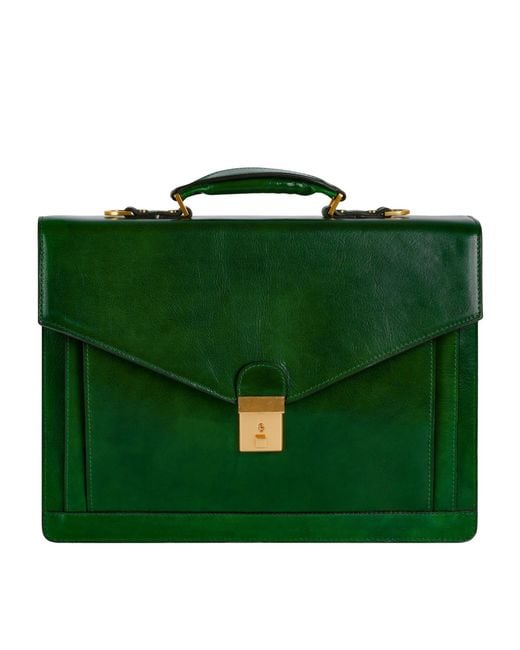 Time Resistance Green Classic Design Leather Briefcase for men