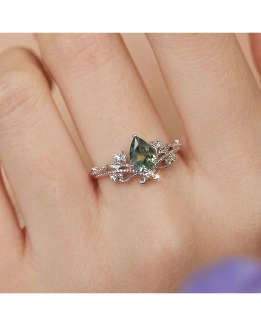 Azura Jewelry New York Metallic Lotus Moss Agate Ring Vermeil