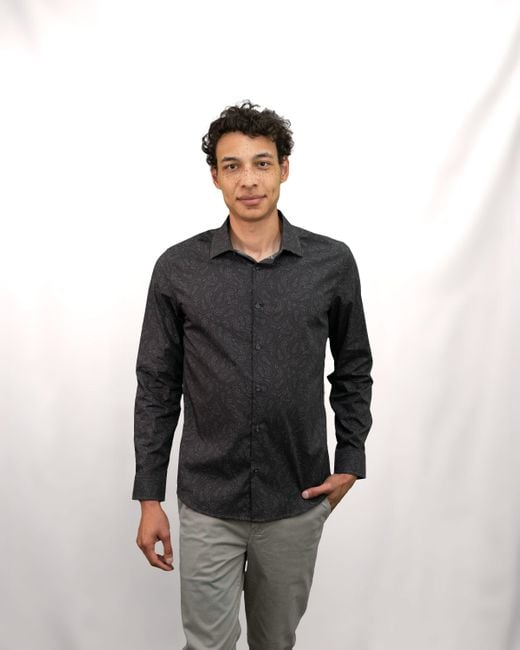 Lords of Harlech Black Stretch Cotton Paisley Shirt for men