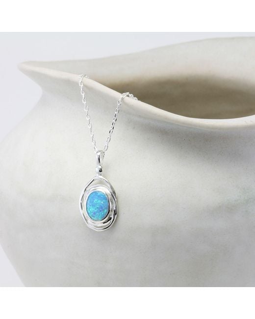 Isla Silver Blue Handmade Spiral Pendant With Fire Opal