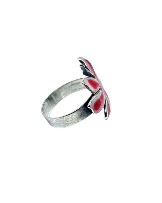 Tg-Jewellery by Tamara Gervasio Red Flower Enamel Band Sterling Ring One Of A Kind