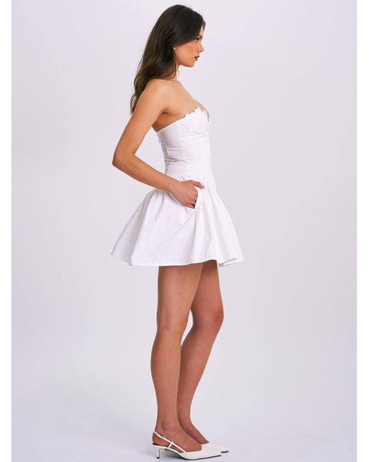 Miss Circle New York White Sacha Lace Drop Waist Corset Puffy Mini Dress