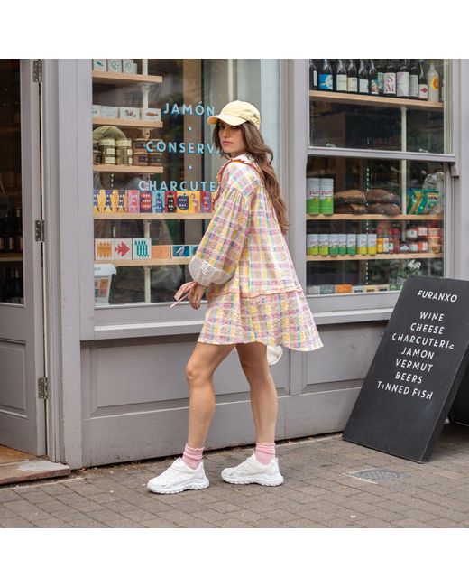 Cara & The Sky Orange Ruby Gingham Collared Balloon Sleeve Mini Dress