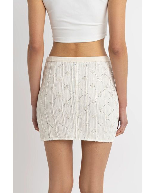 Amy Lynn White Neutrals Lucia Cream Crochet Embellished Mini Skirt