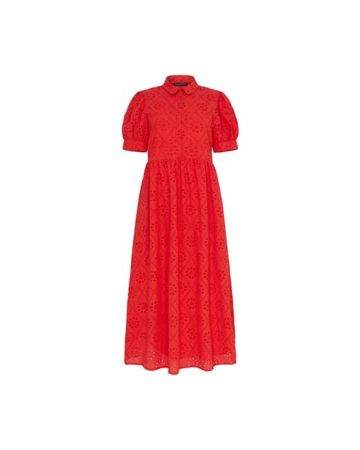 Rose & Nancy Red Olivia Coral Broderie Shirt Dress