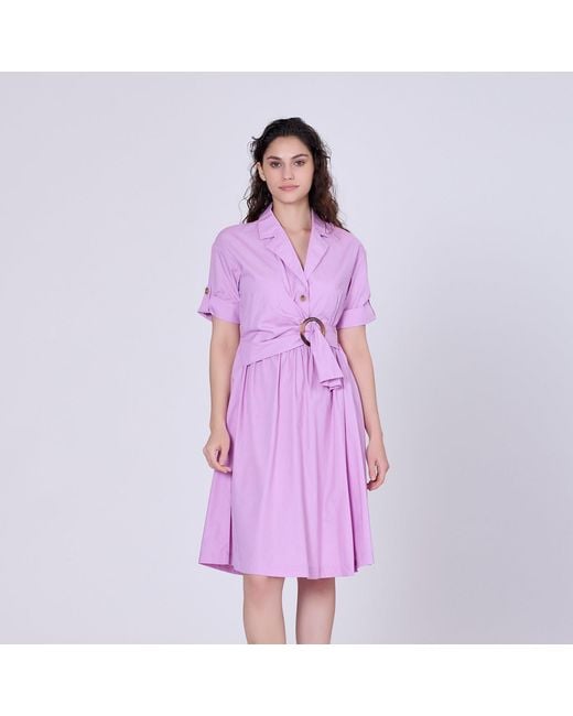 Smart and Joy Purple Shirt Dress With Belt And