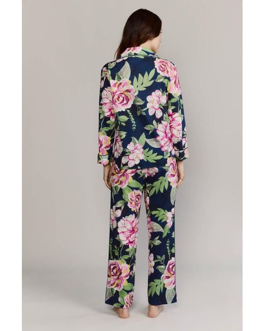 Kato Blue Broad Beach Peonies Cotton Pajamas