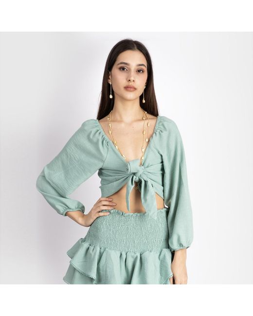 Ilvi Blue Melena Crop Blouse & Skirt Set