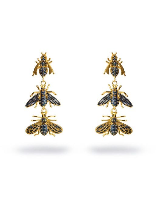 Ebru Jewelry Metallic Divine Connection Trio Queen Bee Sapphire & Dangle Earrings