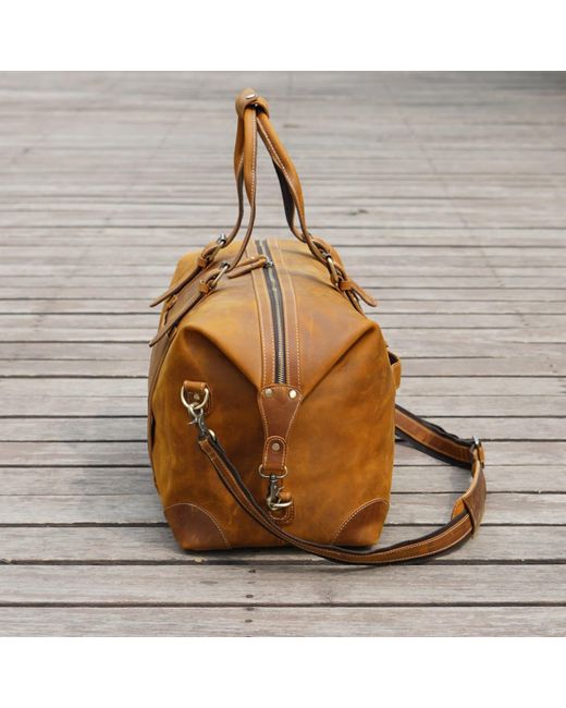 Touri Brown Genuine Leather Weekend Bag With Straps Detail for men