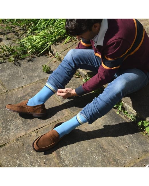 Peper Harow - Made in England Blue Mix Tape Socks for men