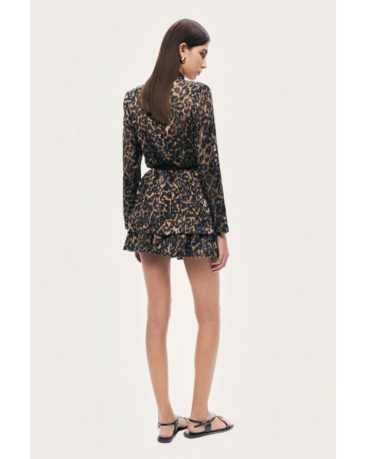 Nocturne Black Printed Leopard Belted Jacket