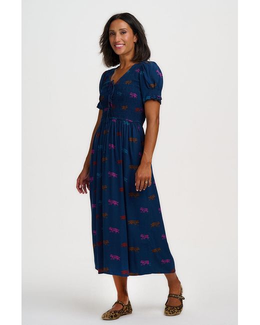 Sugarhill Blue Lacy Shirred Midi Dress Petrol Tiger