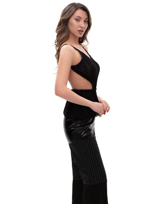 Maison Bogomil Black Shadow Thread – Sequined Knit Top With Side Cutouts