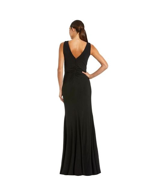 Mac Duggal Black Sleeveless Jersey Gown With 3D Flower