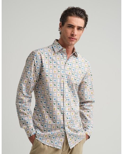 Gresham Blake White Neutrals Dove Stamp Shirt for men