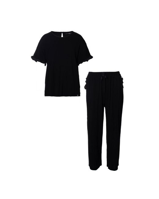 Pretty You London Black Bamboo Frill Tee Trouser Set In