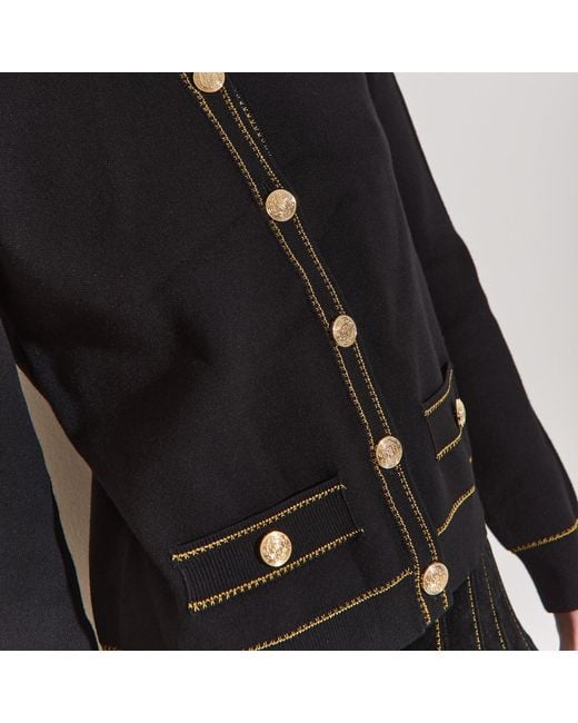Roch Perel Blue Stitching Trim Collared Cardigan