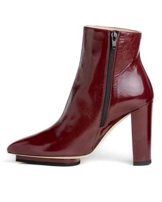 Beautiisoles by Robyn Shreiber Made in Italy Purple Tessa Burgundy Shiny Patent Leather Work Or Day Platfrom Chunky Heel Ankle Bootie
