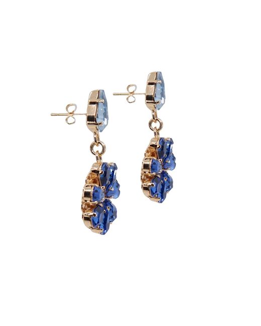 DAMAPREZIOSA Blue Daisy Pendant Earrings With Sapphire And Aquamarine Crystal Drops