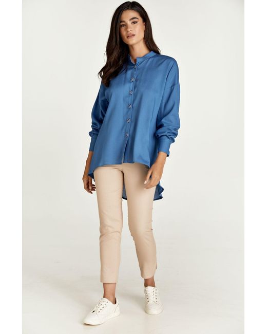 Conquista Blue Sky Blouse With Mandarin Collar