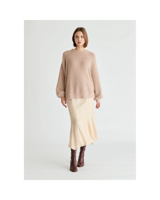 Paisie Natural Balloon Sleeves Jumper With Cable Details