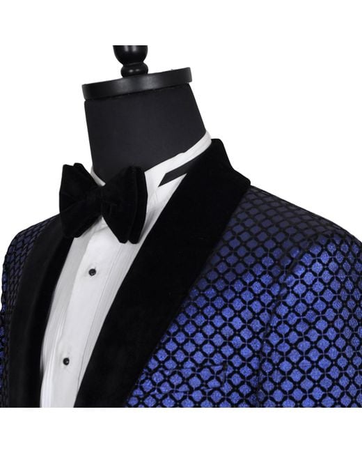 DAVID WEJ Blue Washington Jacquard Velvet Shawl Lapel Blazer for men