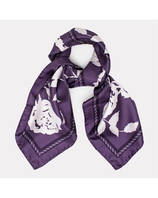 Lamberty Munich Purple Midnight Rose Midi Silk Scarf Deep