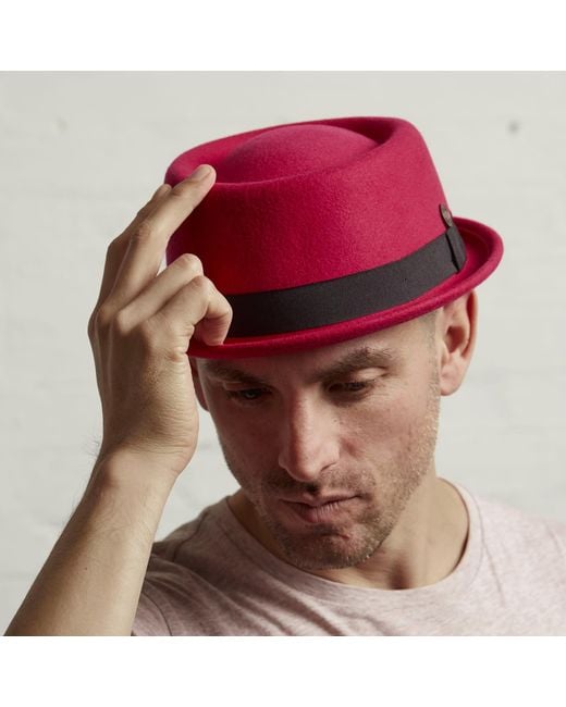 Dasmarca Hats Pink Jack Fuchsia Felt Skimpy Brim Short Brim Rude Boy Mod Style Porkpie Hat for men