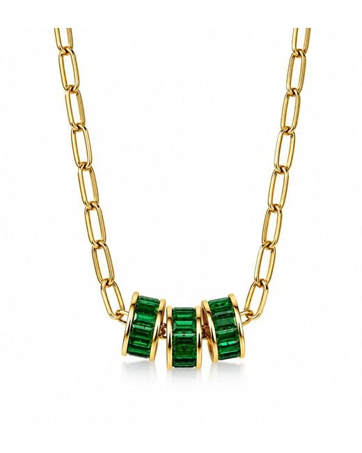 Persia Dona Jewelry Metallic Three Emerald Rings X Link Chain Necklace