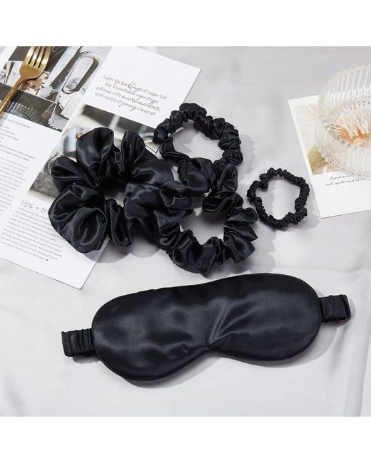 Soft Strokes Silk Black Pure Mulberry Silk Skinny Scrunchie Set Of Five