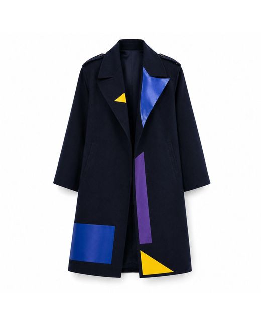 Miro Misljen Blue Printed Belted Overcoat