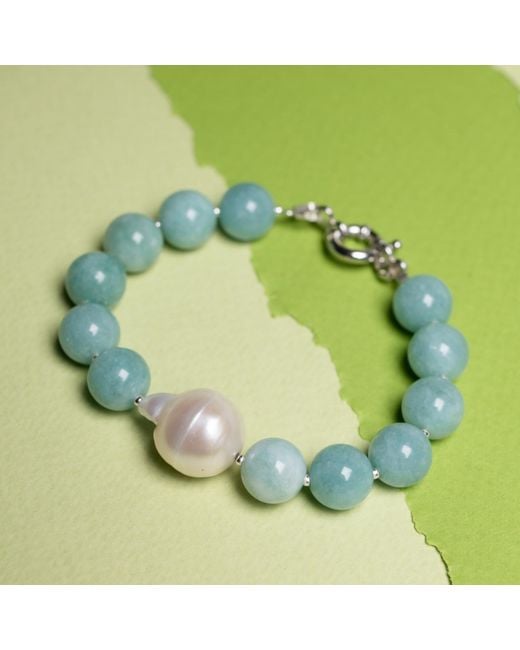 Silver Moon Blue Sterling Bracelet Whisper With Light Gemstones And Baroque Pearl