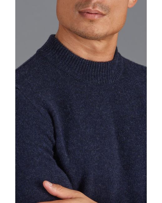 Paul James Knitwear Blue Lambswool Arden Narrow Mock Turtle Neck Jumper for men