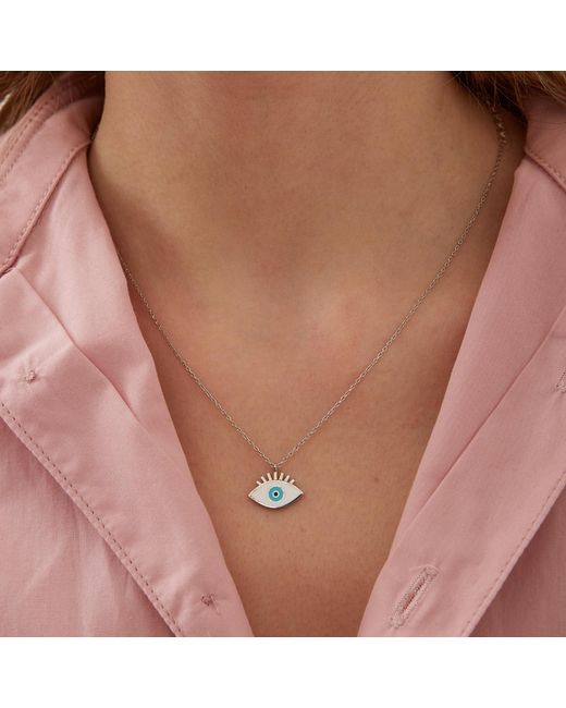 Spero London Metallic Sterling Evil Eye Eyelash Pendant Necklace