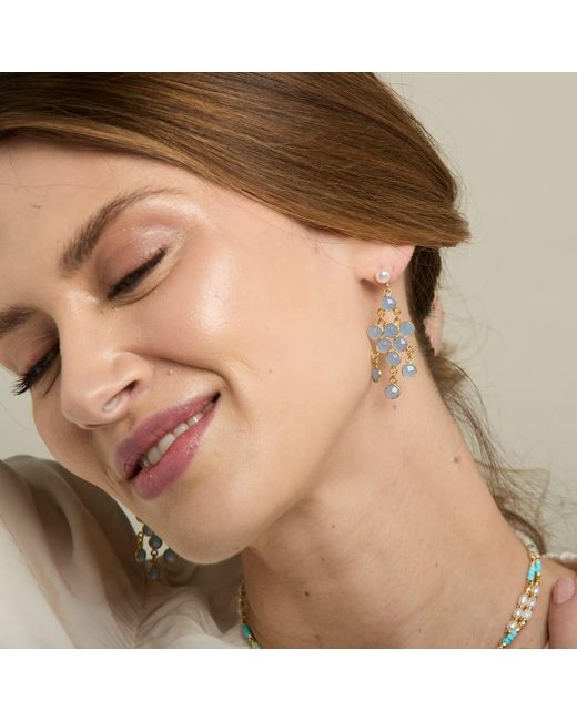 Pearls of the Orient Online Blue Clara Cultured Freshwater Pearl Earrings & Chalcedony Chandelier Earrings