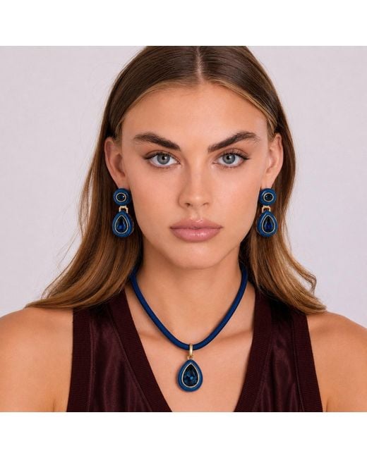 Michael Nash Jewelry Blue Lena Sapphire Resin And Sapphire Crystal Drop Earrings