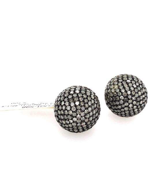 Artisan Metallic Pave Diamond Bead Ball Double Side Tunnel Earrings In 14k Gold & 925 Silver