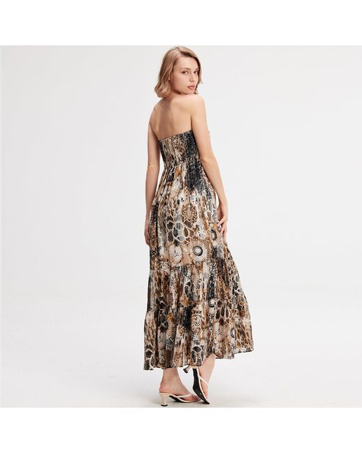 Smart and Joy Multicolor Neutrals Bustier Chiffon Maxi Dress With Abstract Floral Print