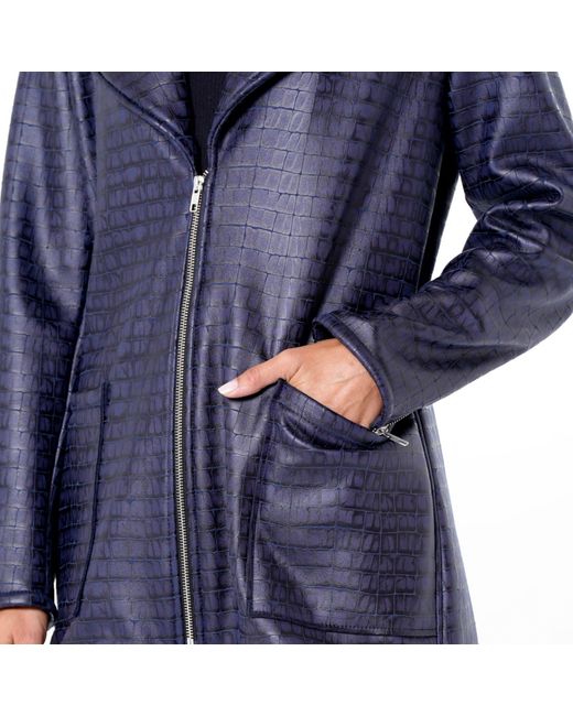 Metamorph Blue Croc-Effect Faux Suede Jacket