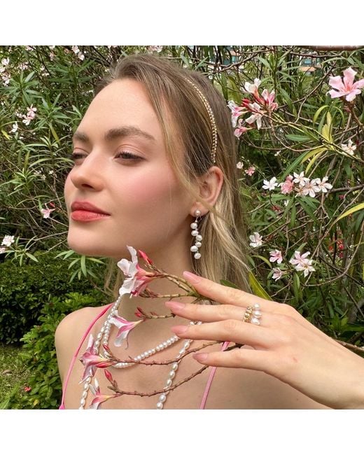 Farra White Flower Petal Freshwater Pearls With Colorful Stones Earrings