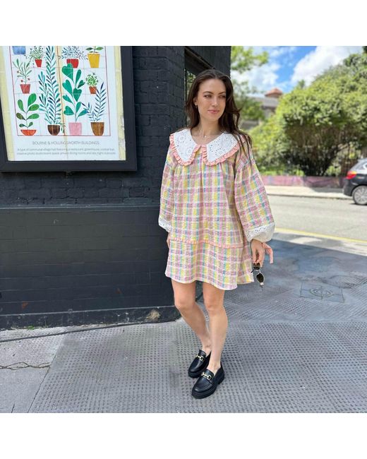 Cara & The Sky Orange Ruby Gingham Collared Balloon Sleeve Mini Dress