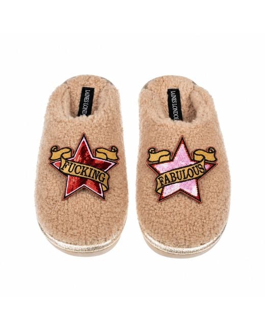 Laines London Multicolor Neutrals Teddy Closed Toe Slippers With & Fucking Fabulous Brooches