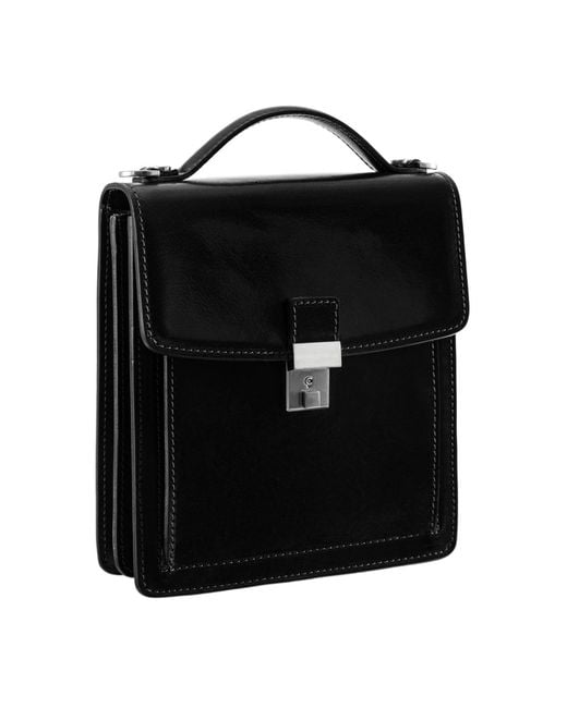 Time Resistance Black Small Leather Briefcase for men