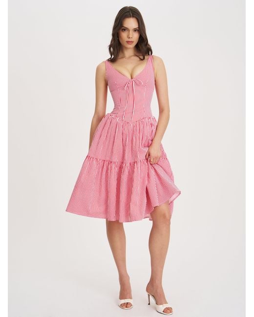 Miss Circle New York Pink Oceana Candy Stripe Drop Waist Midi Dress